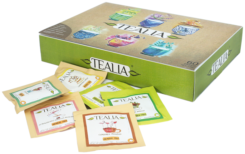 TEALIA -  6 VARIETY  GREEN-HERBAL  TEA GIFT BOX ( 2g x 6 X 8 EPTB) X4