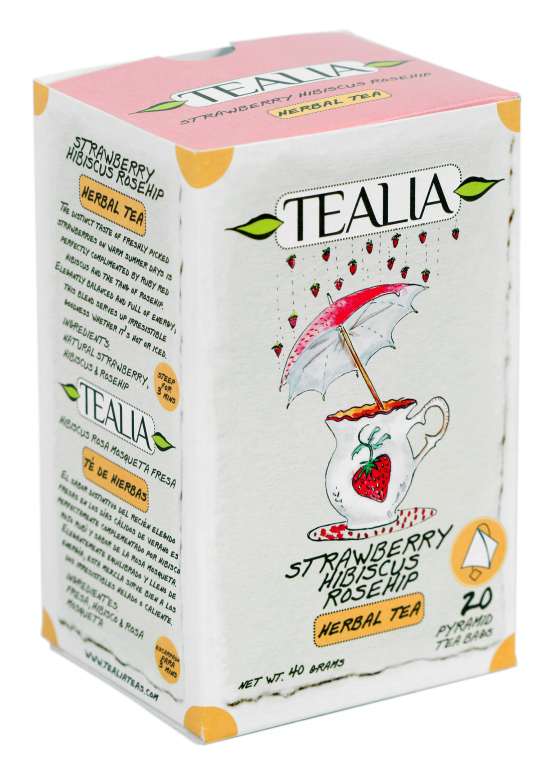Tealia  - Pyramid Tea bags - STRAWBERRY HIBISCUS ROSEHIP